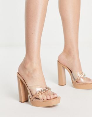 Simmi London Meghan chain platform heeled sandals in beige