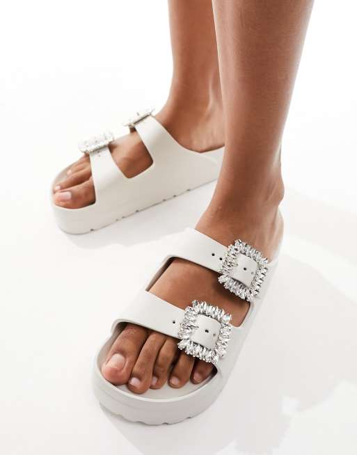 Simmi London Meilani buckle chunky flat sandals in cream ASOS