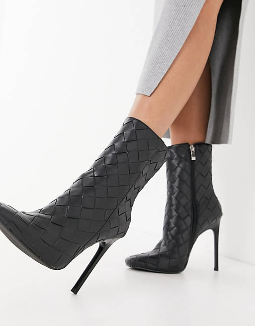 Simmi London – Melina – Gewebte Ankle-Boots mit Absatz in Schwarz