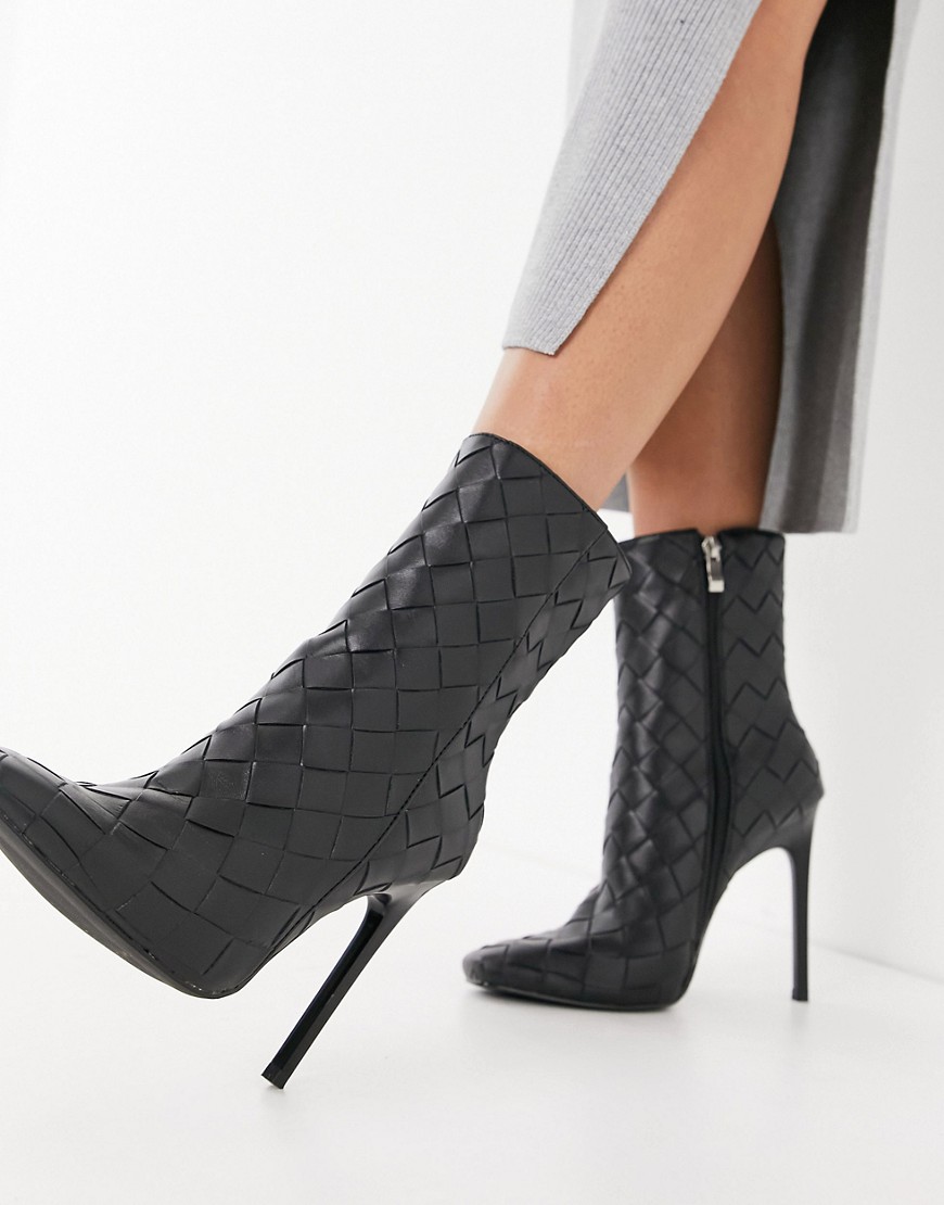 Simmi London Melina woven heeled ankle boots in black