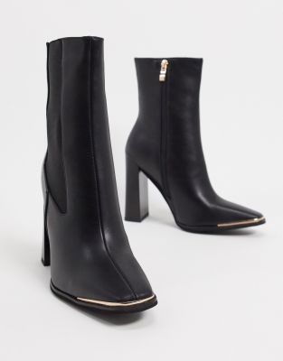 simmi london melisa knee boots in with metal plating in black croc