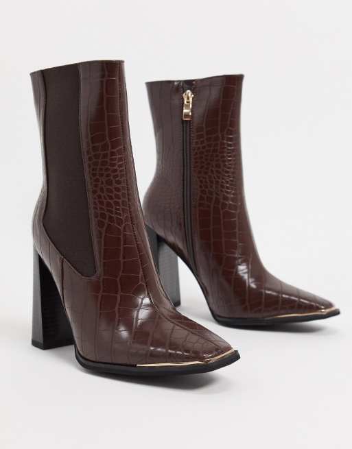 simmi london joyce heeled ankle boots in black croc