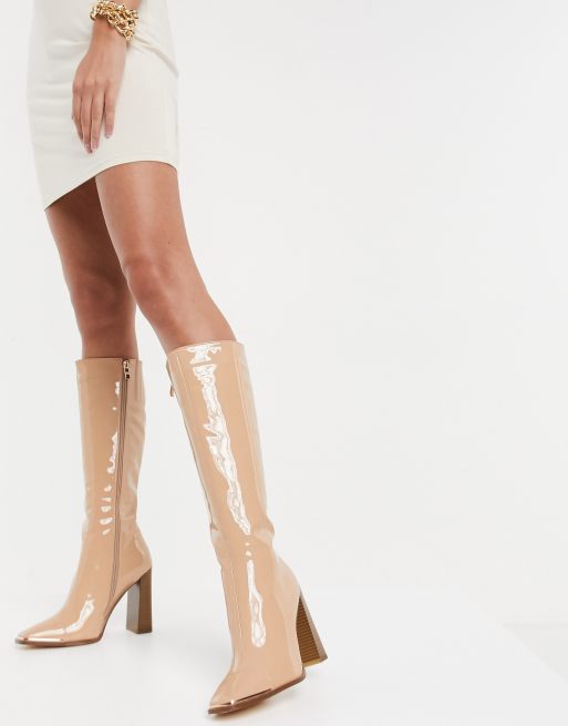 Simmi London - Melisa - Stivali al ginocchio beige con piastra in metallo