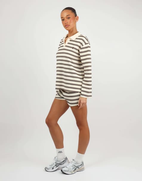 Simmi London Melrose thin stripe rugby top in brown - view 1