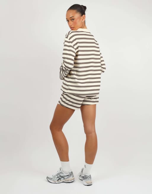 Simmi London Melrose thin stripe rugby top in brown, 4 of 4