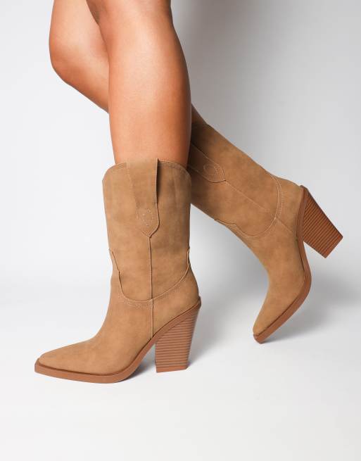 Simmi London Mercy  western heeled boots in camel suede