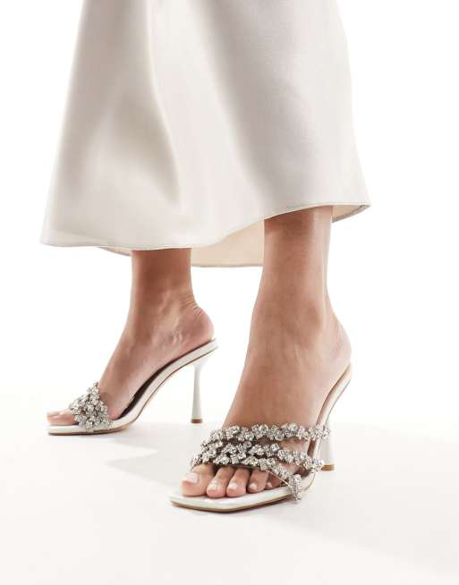 Simmi London Messina embellished strappy heeled mule sandals in ivory