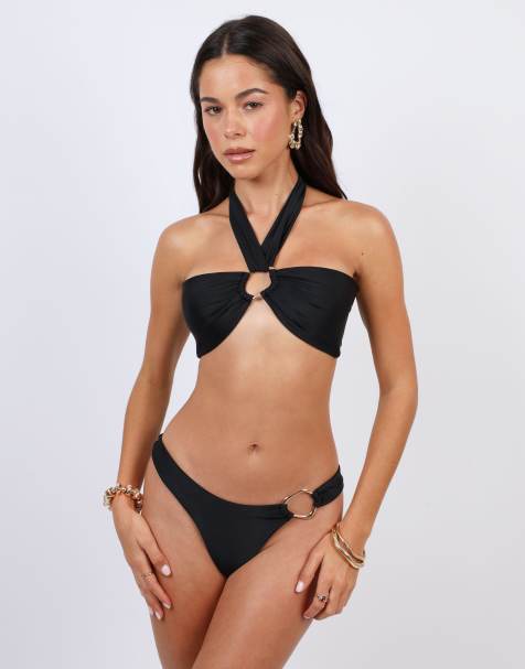 Simmi London Miele ring detail bikini bottoms in black - view 1