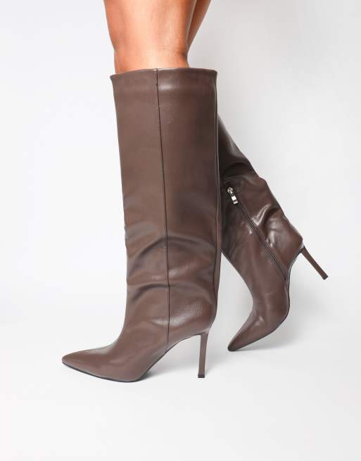 Simmi London Miguel knee high heeled boots in brown