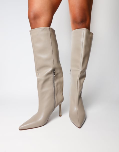 Simmi London Miguel knee high heeled boots in mushroom - view 1