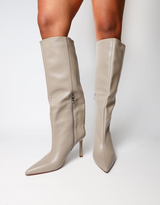 Simmi London Miguel knee high heeled boots in mushroom