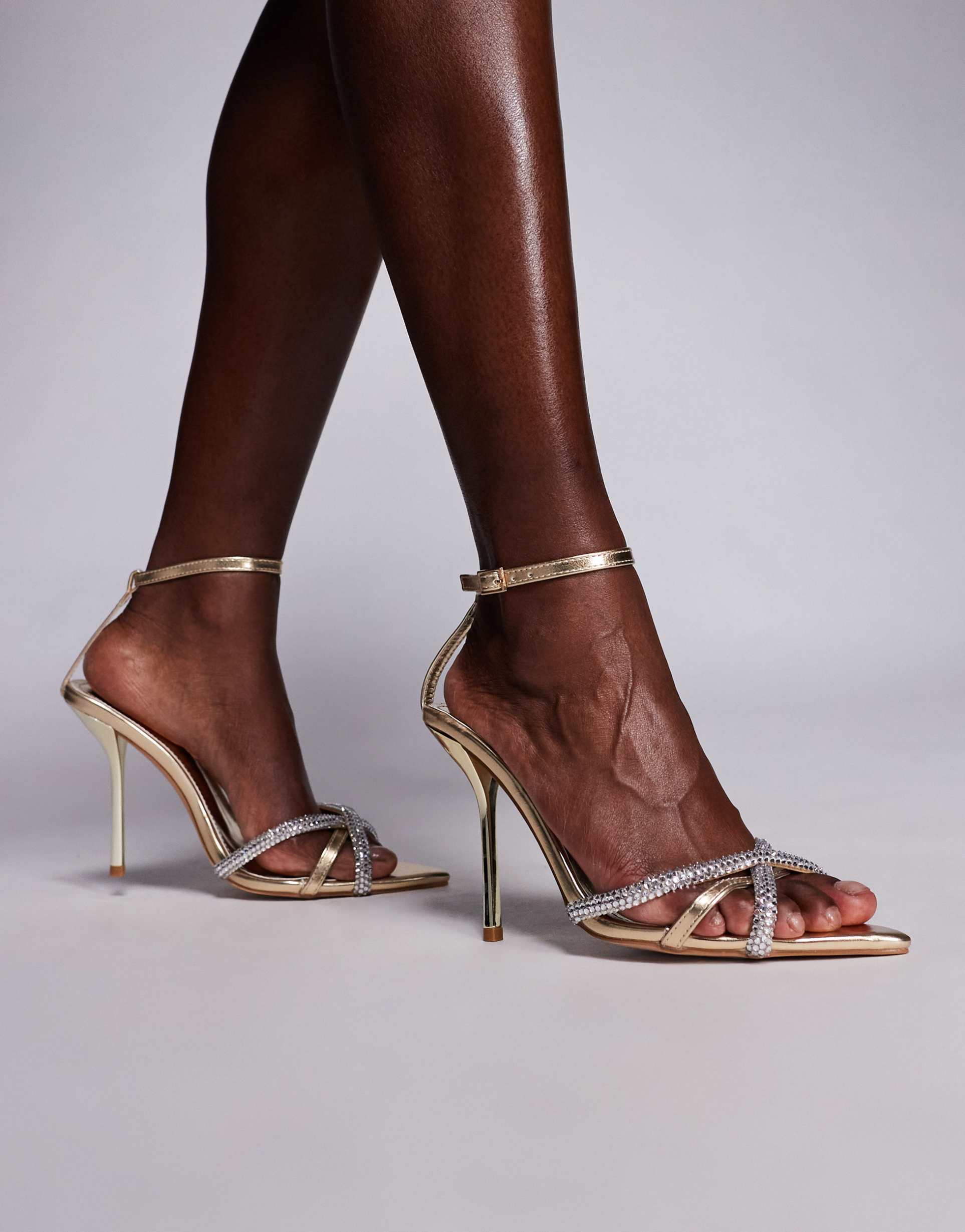 simmi london miletus embellished heeled sandals in gold mirror