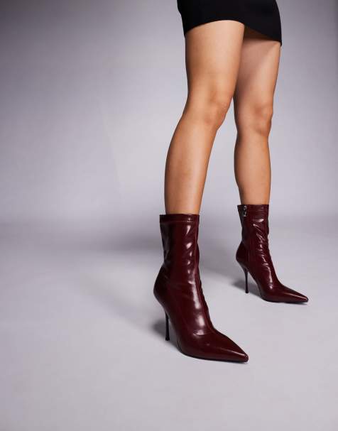 Simmi London Miletus high heeled ankle boots in burgundy - view 1