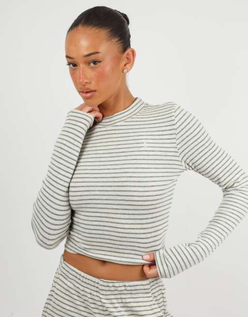 Simmi London Monique soft stripe fine ribbed long sleeve top in cream, 2 of 4