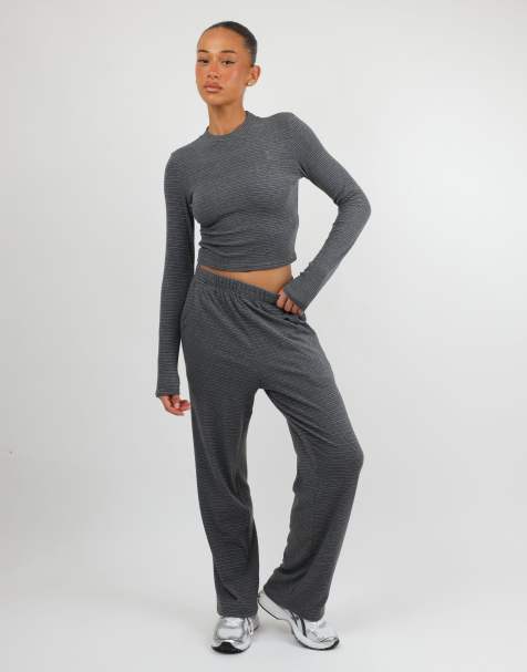 Simmi London Monique soft stripe fine ribbed long sleeve top in grey - view 1