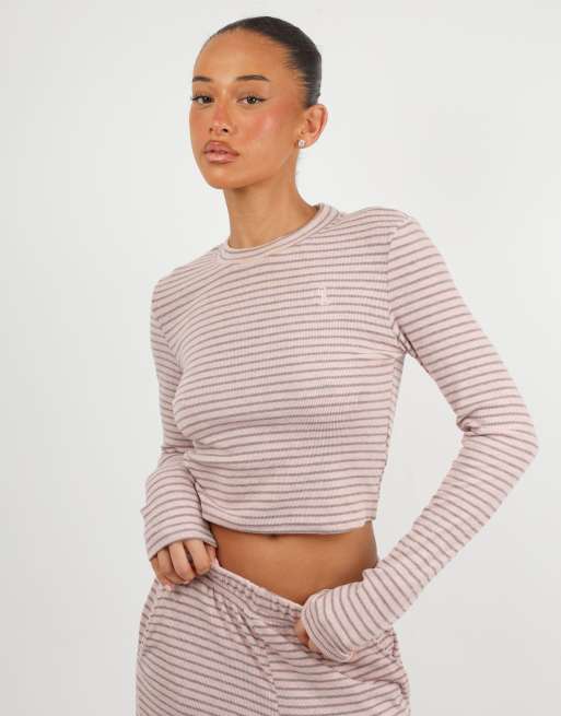 Simmi London Monique soft stripe fine ribbed long sleeve top in pink, 2 of 4