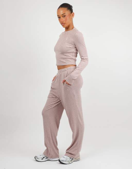 Simmi London Monique soft stripe fine ribbed long sleeve top in pink, 3 of 4