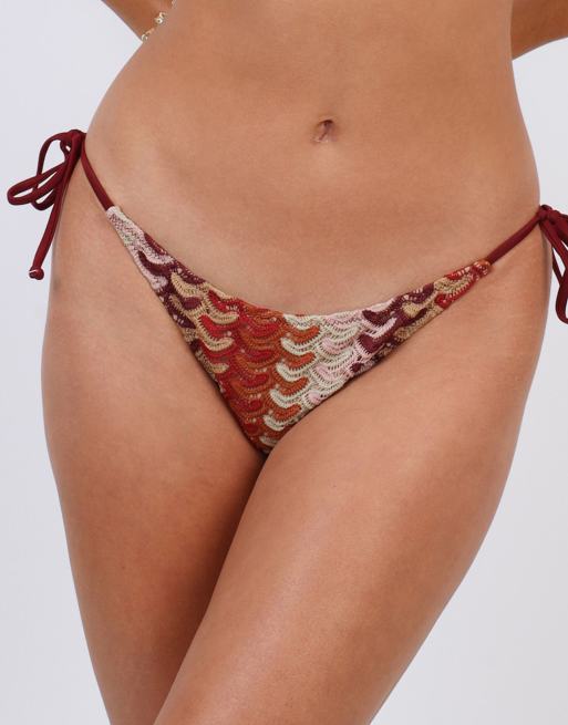 Simmi London Mora woven tie side bikini bottoms in burgundy, 2 of 4