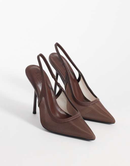 SIMMI London – Morley – Bruna pumps i mesh med klackar, hälrem och bred passform, 2 av 4