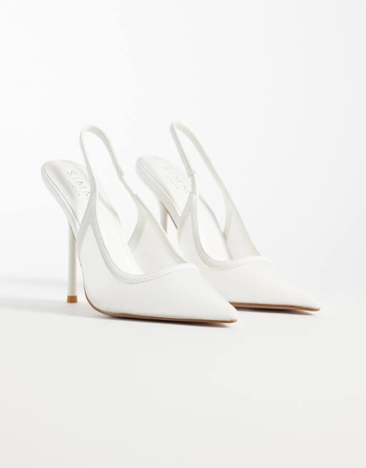 Simmi London Morley slingback heeled pumps in white mesh, 2 of 4