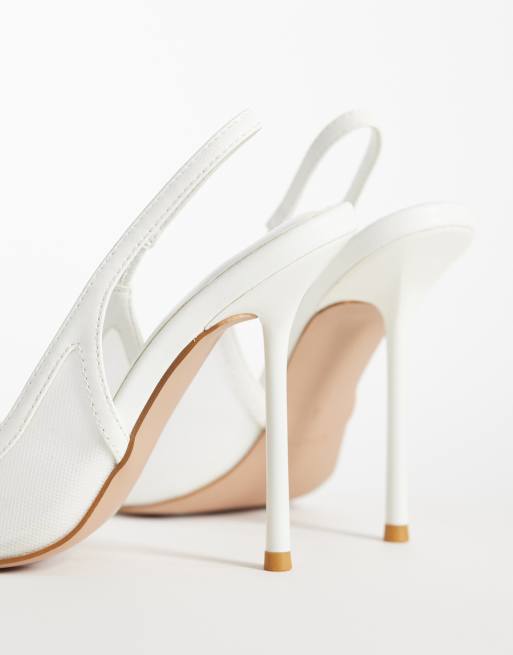Simmi London Morley slingback heeled pumps in white mesh, 3 of 4