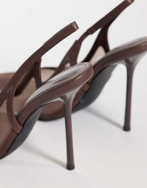 SIMMI London - Morley - Slingback-pumps van mesh met hak en brede pasvorm in bruin, 4 van 4