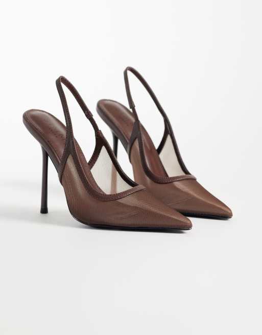 Simmi London - Morley - Slingback pumps van mesh met hak in bruin, 2 van 4