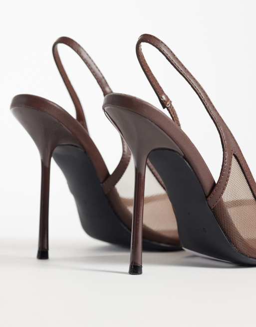 Simmi London - Morley - Slingback pumps van mesh met hak in bruin, 3 van 4