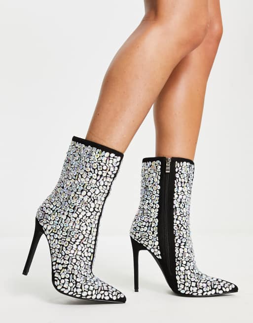 Rhinestone 2024 silver boots