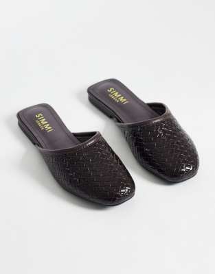 Simmi Wide Fit Simmi London Nichola Wide Fit Woven Flat Mules In Brown