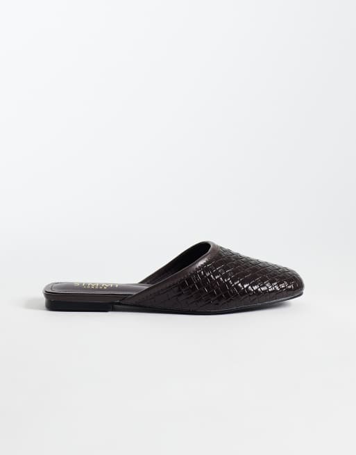 Simmi London Nichola Wide Fit woven flat mules in chocolate, 2 of 4
