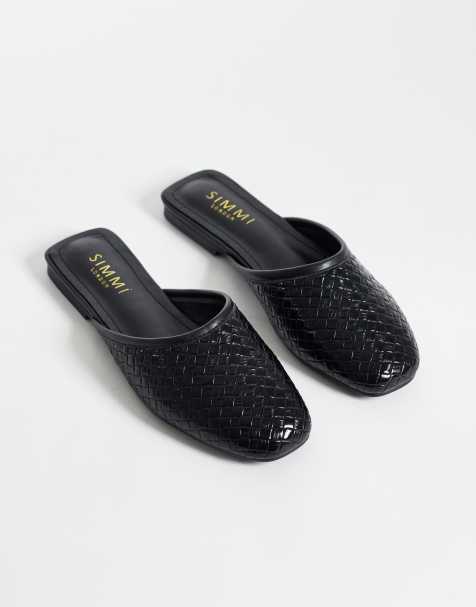 Simmi London Nichola woven flat mules in black - view 1