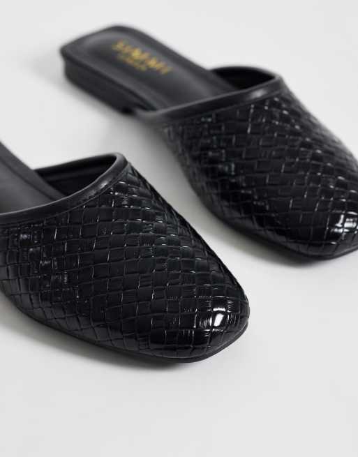 SIMMI London Nichola woven flat mules in black, 3 of 4