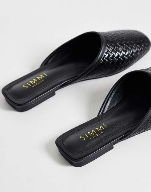SIMMI London Nichola woven flat mules in black, 4 of 4