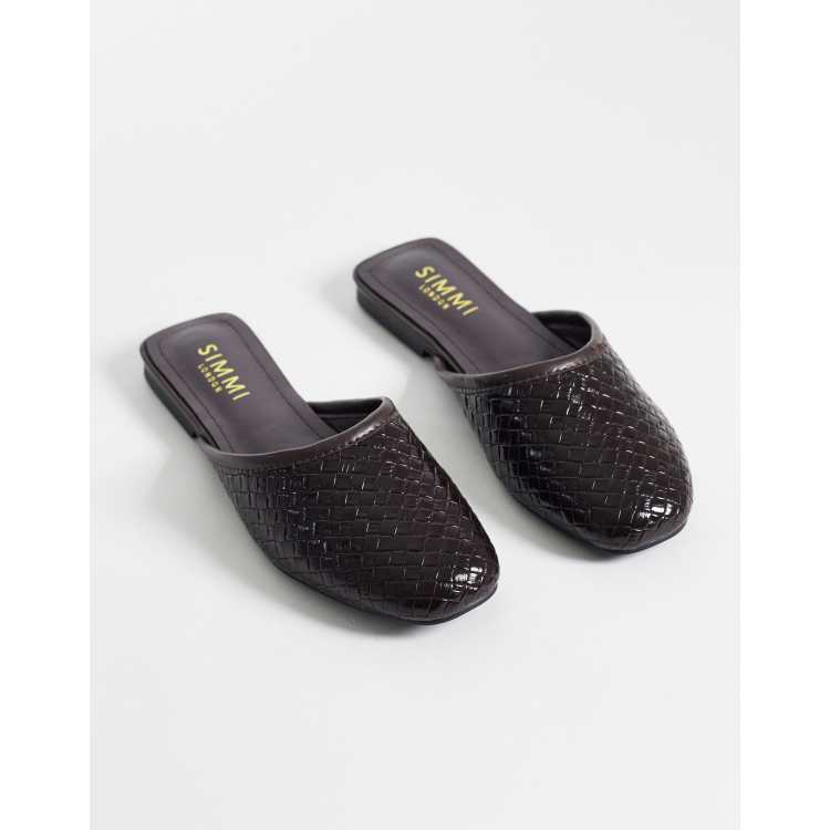 Simmi London Nichola woven flat mules in chocolate | ASOS