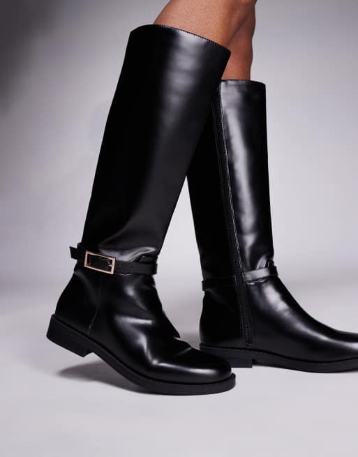 Simmi London Oakleigh riding knee boots with buckle detail in black