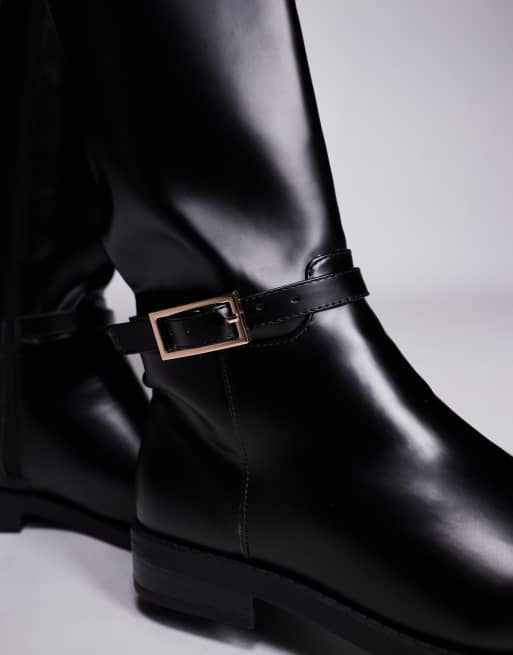 Simmi London Oakleigh riding knee boots with buckle detail in black
