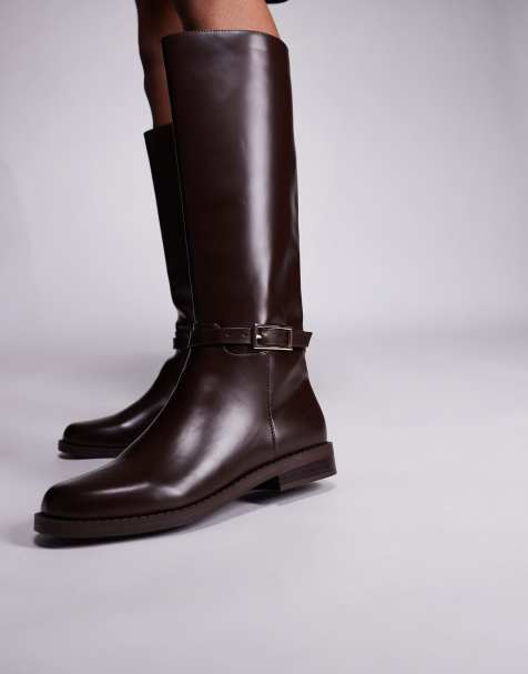 Simmi London Oakleigh riding knee boots with buckle details in brown - view 1