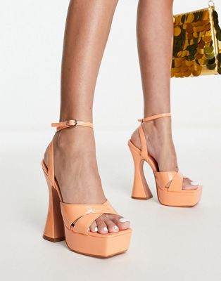 Simmi Shoes Simmi London Oceani Platforms With Flared Heel In Apricot Patent-orange