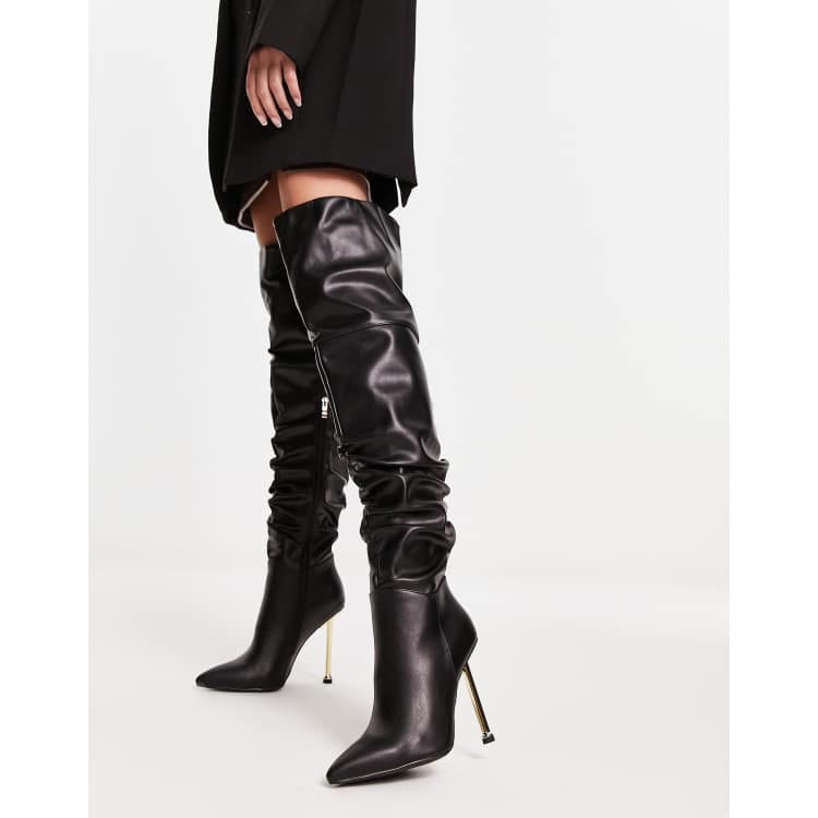 Black leather thigh hot sale high heel boots