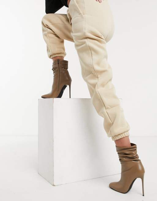 Simmi London Olivia heeled ankle boots with slouch detail in beige