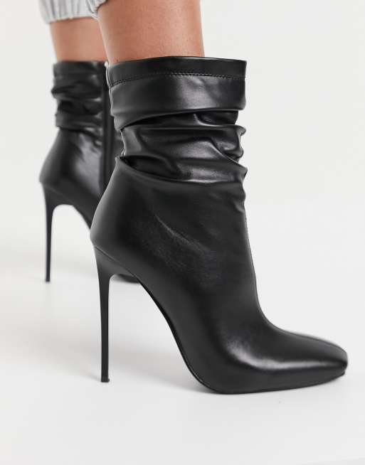 Simmi London Olivia heeled ankle boots with slouch detail in black