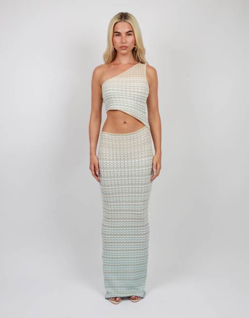 Simmi London One shoulder knit maxi dress in light blue, 2 of 4