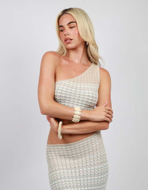 Simmi London One shoulder knit maxi dress in light blue, 3 of 4