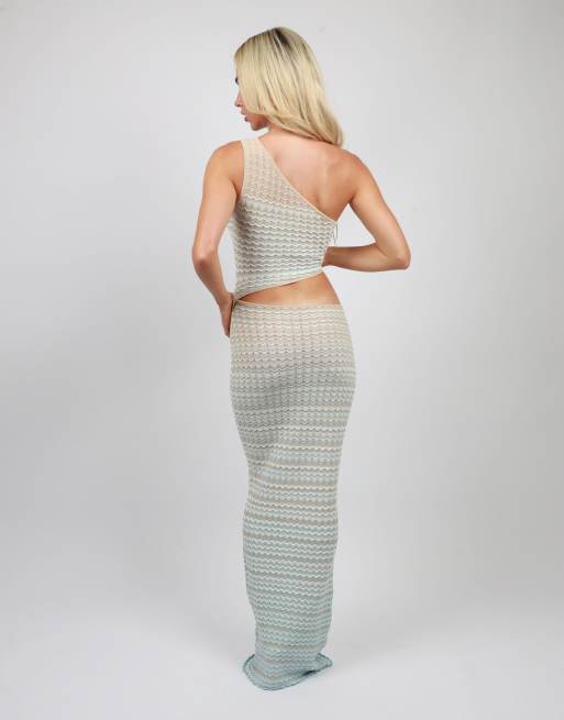 Simmi London One shoulder knit maxi dress in light blue, 4 of 4