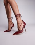 [SIMMI Shoes] Simmi London Onix pointed toe heeled shoes with tie leg strap in red 36 Red pu