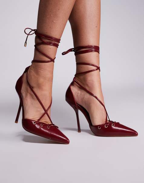 Simmi London Onix Wide Fit pointed toe heeled shoes with tie leg strap in red - view 1