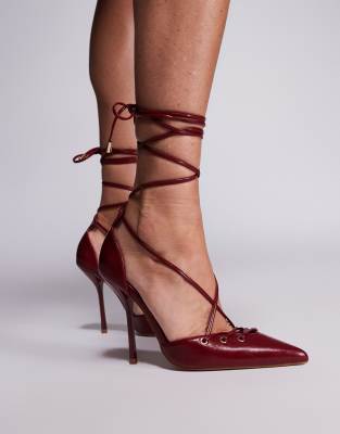 Simmi Wide Fit Simmi London Onix Wide Fit Pointed Toe Heeled Shoes With Tie Leg Strap In Red