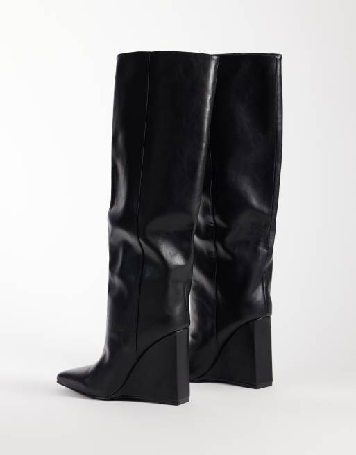 Simmi London Oran stivali al ginocchio con zeppa neri, 3 di 4