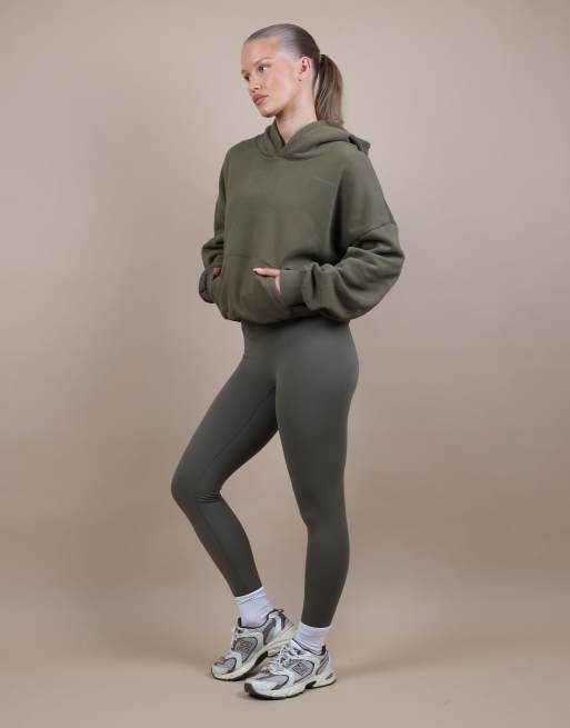 Simmi London Oversized drop shoulder hoodie in olive, 3 of 4
